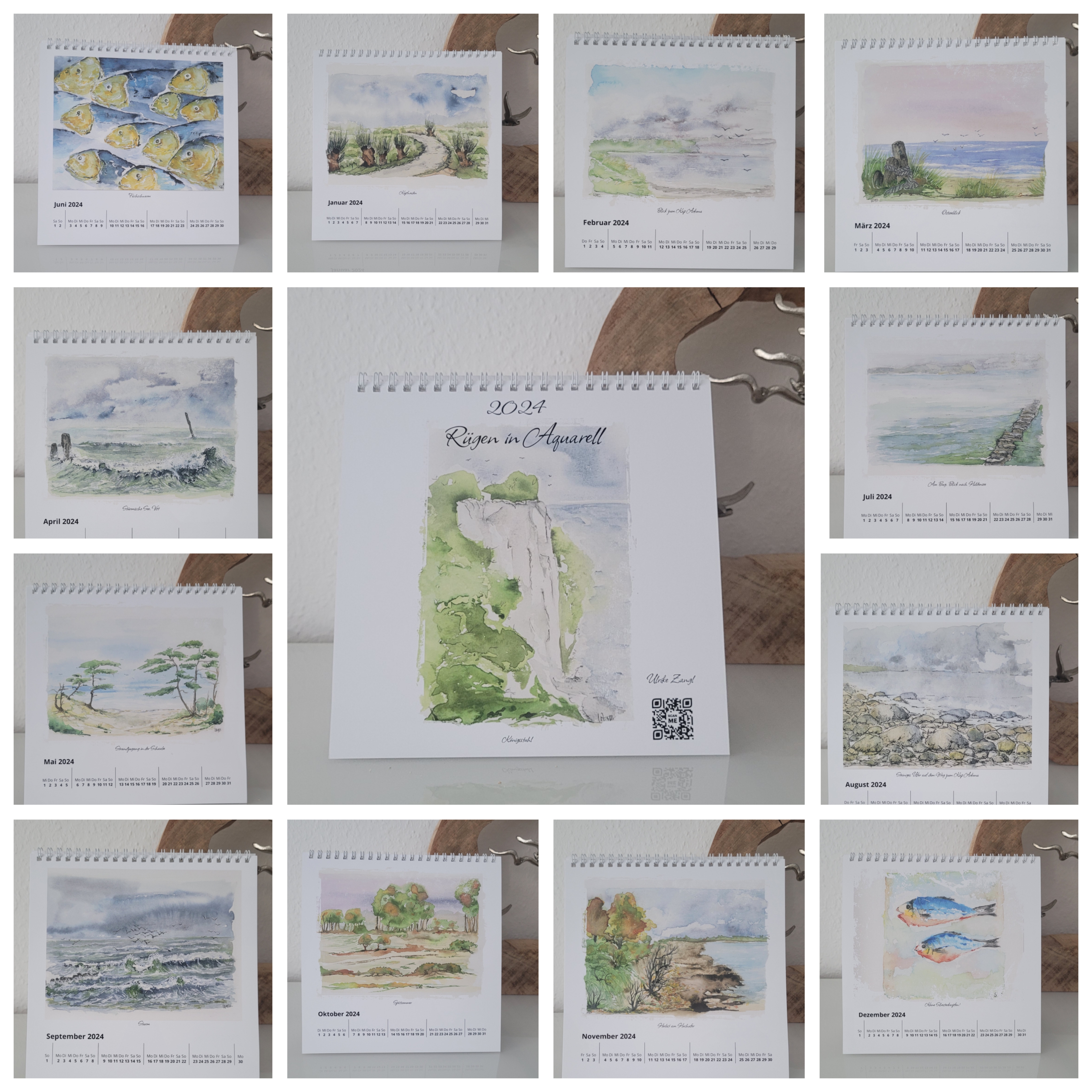 Rügen in Aquarell - Ein Deckblatt und 12 Kalendermonate mit einzigartigen Motiven der Küste Rügens

